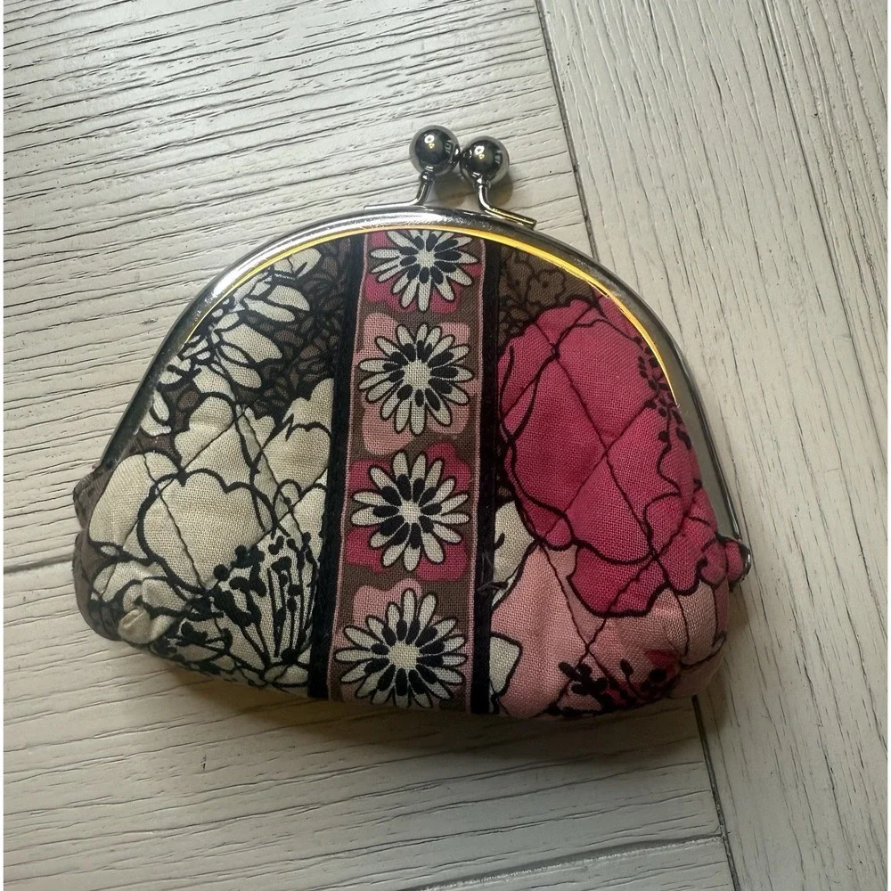 Vera Bradley "MOCHA‎ ROSE"  Double Kisslock Coin Purse. RETIRED PATTERN. 90s - Picture 2 of 9
